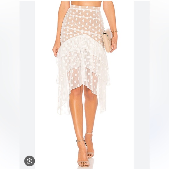 MAJORELLE Dresses & Skirts - Majorelle Heidi Sheer Mesh Chiffon Polka Dot Ruffle Midi Skirt size M